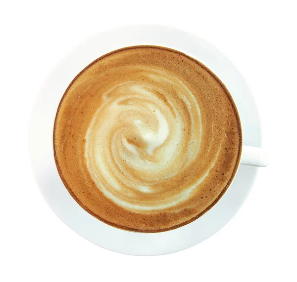 Vista Superior Xícara Cappuccino Café Quente Com Espuma Leite Espiral — Fotografia de Stock