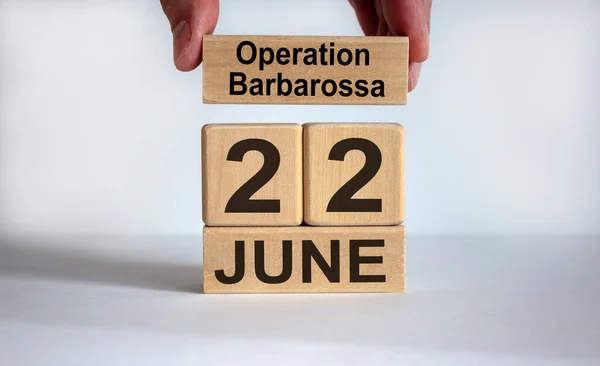 Male Hand Puts Block Inscription Operation Barbarossa Cubes Date June — Stock Photo, Image