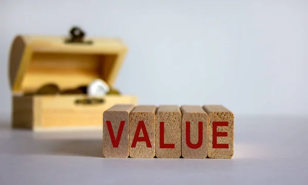 Concept Word Value Wooden Blocks Beautiful White Background Small Chest — Stock Photo, Image