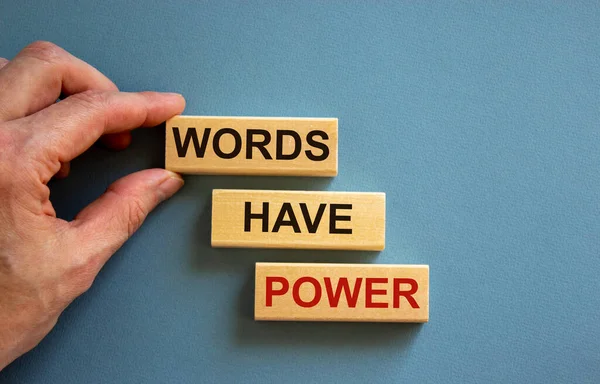 Wooden Blocks Form Words Words Have Power Blue Background Male — Stock Photo, Image