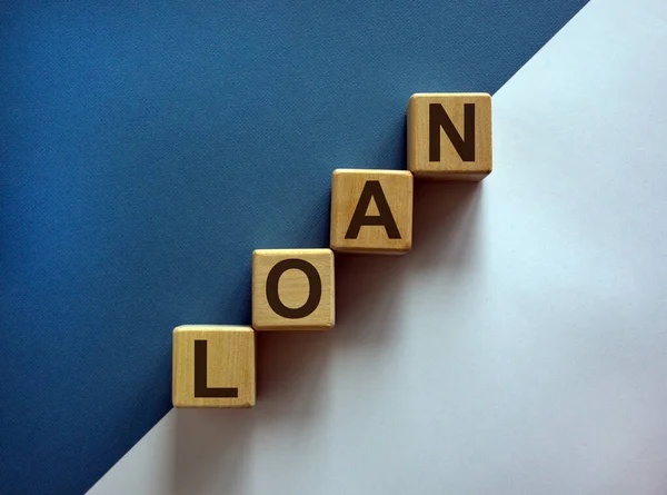 Wood Block Word Loan Stacking Step Stair Paper Blue White — Stock Photo, Image