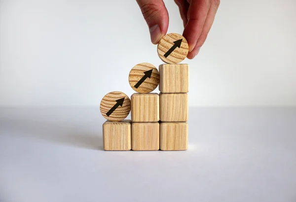 Business Concept Growth Success Process Male Hand Wood Blocks Circles — Stock Photo, Image