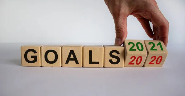 Hand Turns Cubes Changes Expression Goals 2020 Goals 2021 Beautiful — Stock Photo, Image