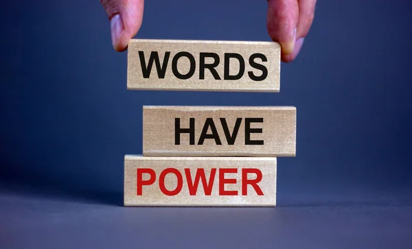 Male Hand Placing Block Word Words Top Blocks Tower Words — Stock Photo, Image