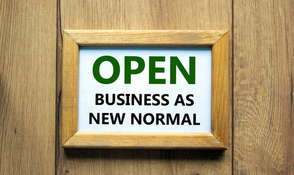 Dřevěný Rám Nápisem Otevřený Obchod Jako Nový Normální Krásném Dřevěném — Stock fotografie