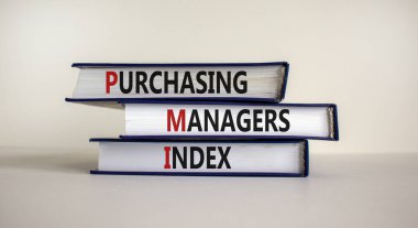 Books with words 'PMI' - 'Purchasing Managers Index' on beautiful white background, copy space. Business concept. clipart