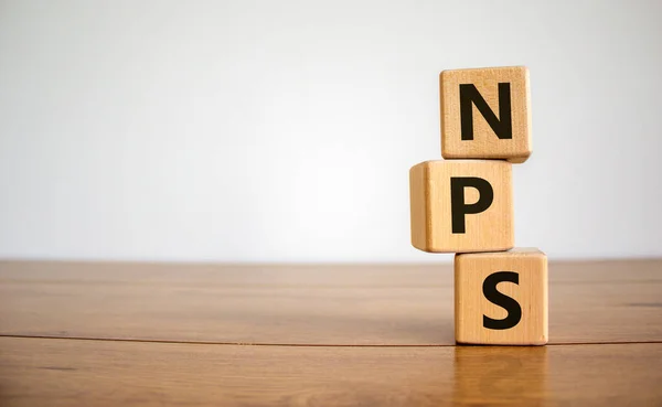 Wood Cubes Acronym Nps Net Promoter Score Beautiful Wooden Table — Stock Photo, Image