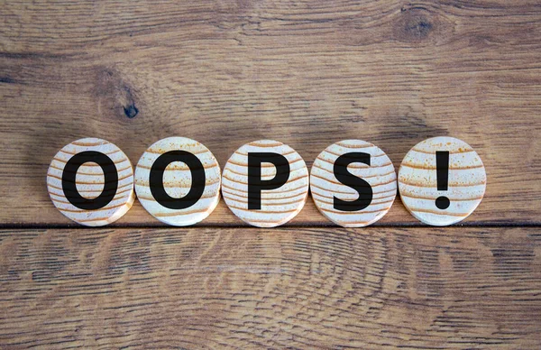 Oops Sign Wooden Circles Beautiful Wooden Background Copy Space Business — Stock Photo, Image