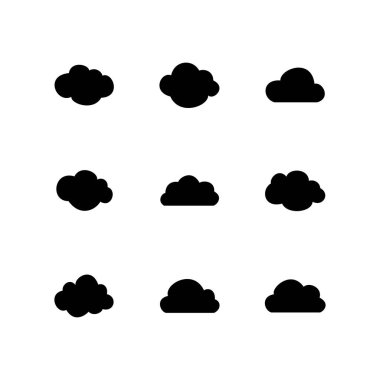 Bulutlar siluetleri. Bulutların vektör kümesi. Çeşitli form ve hatların toplanması. Hava tahmini, web arayüzü veya bulut depolama uygulamaları için tasarım ögeleri.