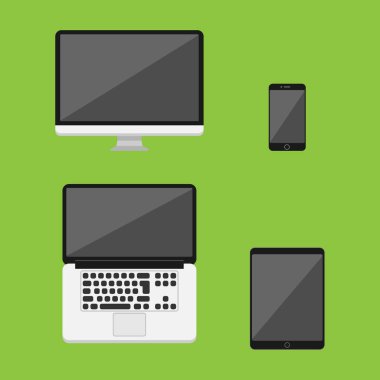 Gerçekçi monitör seti, dizüstü bilgisayar, tablet, akıllı telefon - Stock Vektör illüstrasyonu