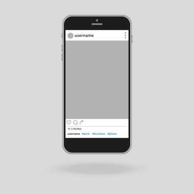 Akıllı telefondaki sosyal ağ fotoğraf çerçevesi. Instagram 'dan esinlenilmiştir. Dekoratif şablon iskeleti. Resminizi yerleştirin. Vektör çizimi. EPS 10.