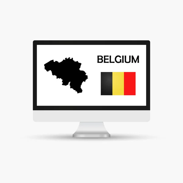 Moniteur Ordinateur Avec Drapeau Carte Pays Belgique — Image vectorielle
