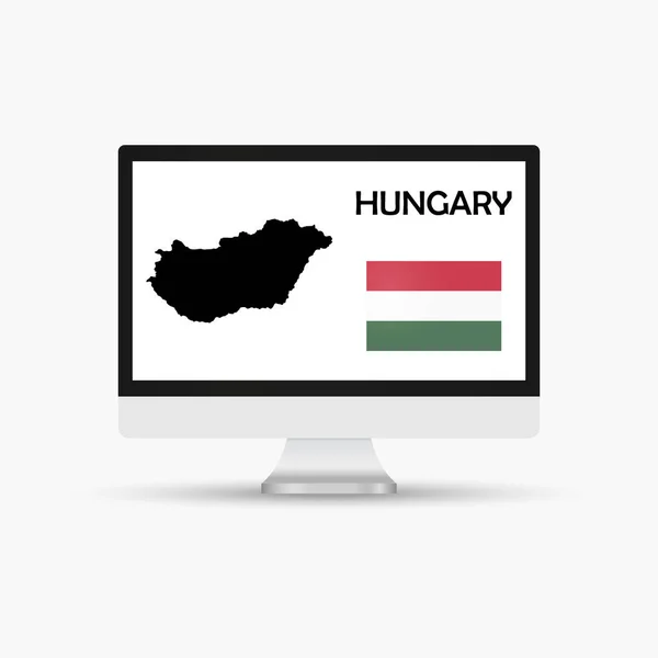 Monitor Computer Con Bandiera Mappa Paese Ungheria — Vettoriale Stock