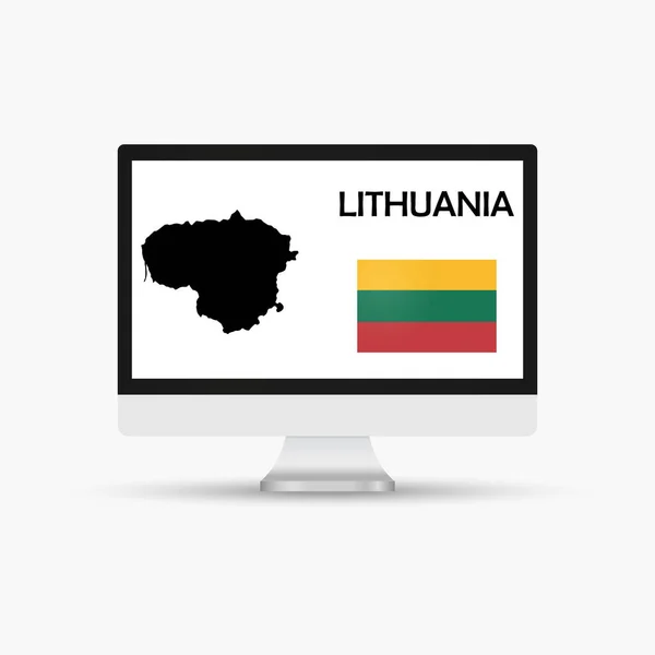 Computermonitor Met Vlag Kaartland Litouwen — Stockvector