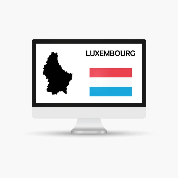 Computermonitor Met Vlaggen Kaartland Luxemburg — Stockvector