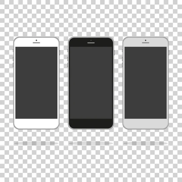 Цветная Концепция Современных Телефонов Пустыми Экранами Реалистичные Белые Золотые Черные — стоковый вектор