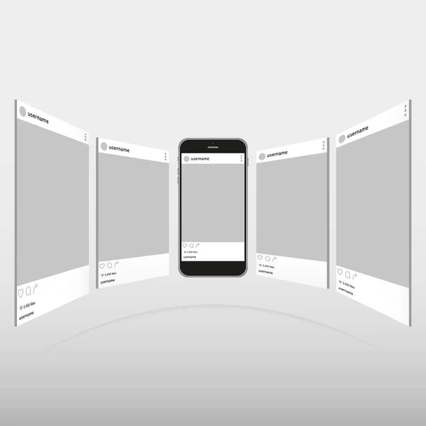 Sosyal medyada tanıtım. Sosyal ağda arayüz atlıkarınca postası olan akıllı telefon. Uygulamalı ekran telefonu. İniş sayfasından ya da pankarttan tasarım şablonu. Modern beyaz akıllı telefon 2019.