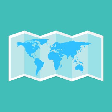 Dünya haritası boş, vektör çizimi. Boş harita tasarımı, izole edilmiş, kırpma yolu, 3D illüstrasyon. Katlanmış çizelge şablonu göster.