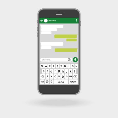 Akıllı telefonmuş. Sosyal ağ konsepti. Vektör. Kurye penceresi. Yeşil sohbet kutuları.