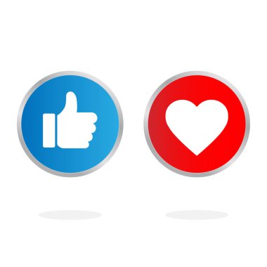 Başparmaklar yukarı, kalpler beyaz arka plana.