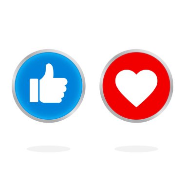 Başparmaklar yukarı, kalpler beyaz arka plana.