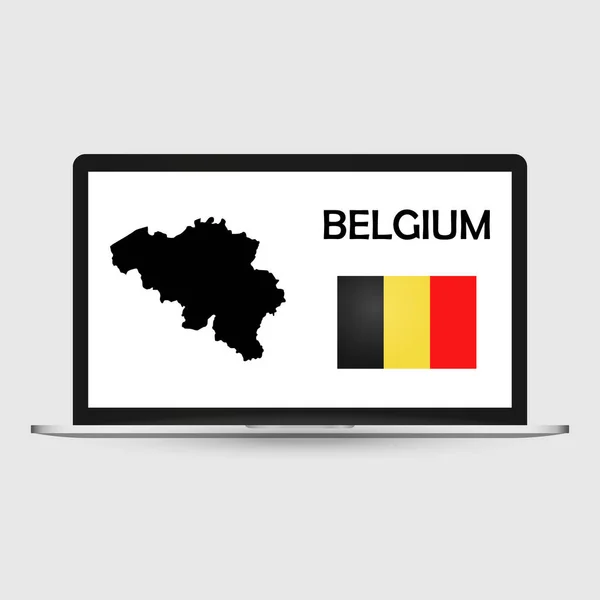 Monitor Ordenador Con Bandera Mapa Bélgica — Archivo Imágenes Vectoriales
