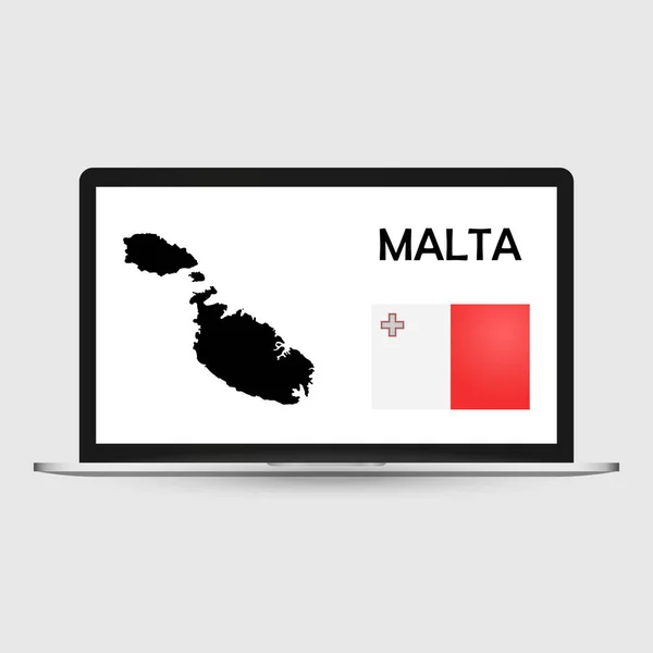 Monitor Computer Con Bandiera Mappa Paese Malta — Vettoriale Stock