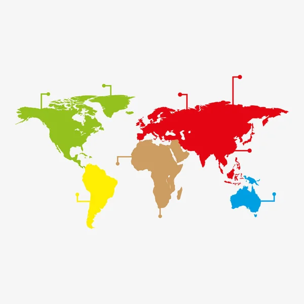 Infografica Mappa Del Mondo Con Puntatori Colorati Illustrazione Vettoriale Mappa — Vettoriale Stock