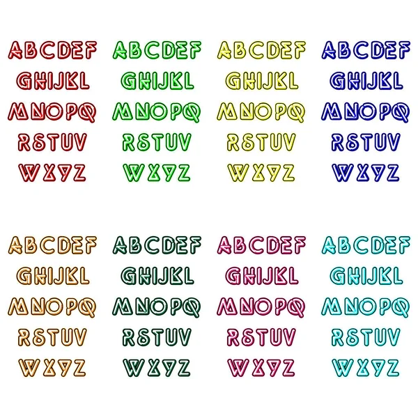 Alphabet Néon Réaliste Fonte Lumineuse Néon Brillant Format Vectoriel — Image vectorielle