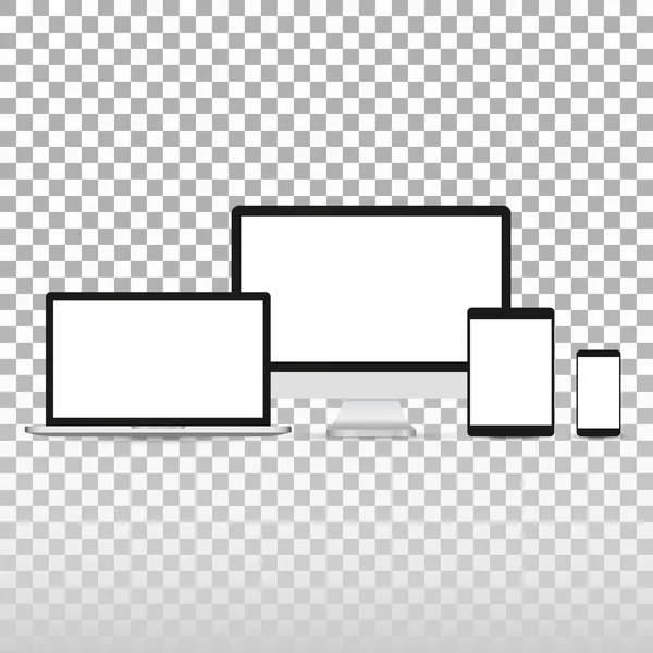 Realistische Flache Geräte Ikonen Computer Smartphone Tablet Laptop Vektor Illustration — Stockvektor