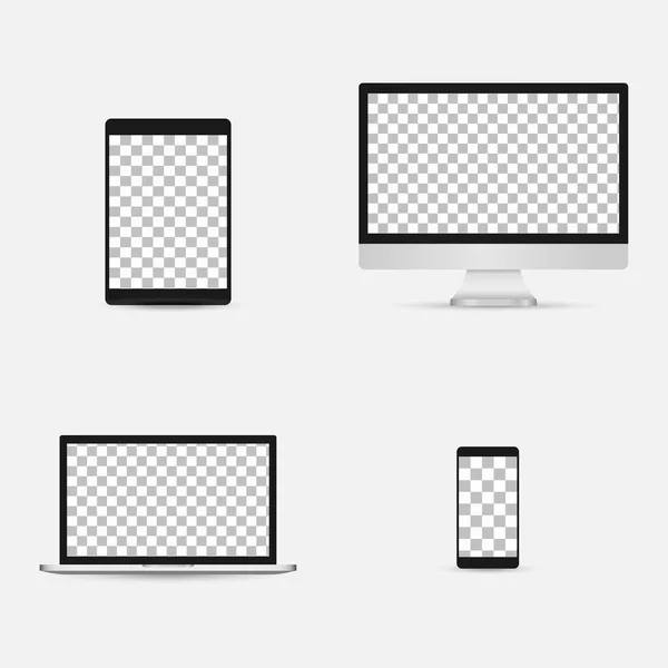 Computer Realistico Computer Portatile Tablet Smartphone Con Schermo Trasparente Wallpaper — Vettoriale Stock