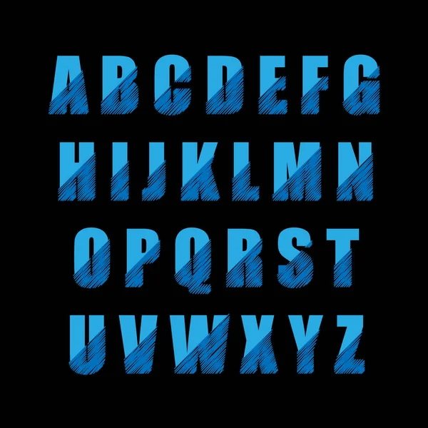 Vector Sketch Alphabet Blaue Farben Auf Schwarzem Hintergrund — Stockvektor