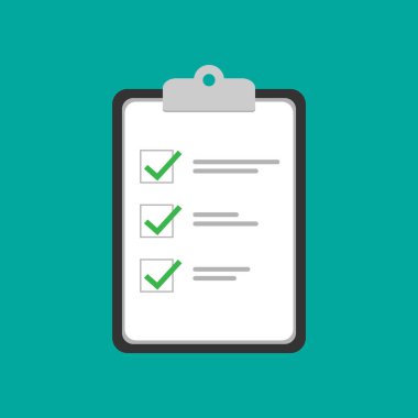 Liste simgesi olan pano. Web için kontrol listesi simgesiyle panonun düz illüstrasyonu