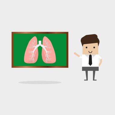 Öğretmen elleri akciğerlere yapışıyor, tahtada duruyor..