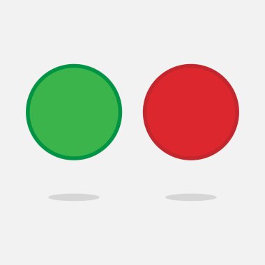 Kırmızı ve yeşil 3D düğmeler. Krom çerçeveli yuvarlak cam ağ simgeleri. Beyaz arkaplanda izole edilmiş vektör 3d illüstrasyon