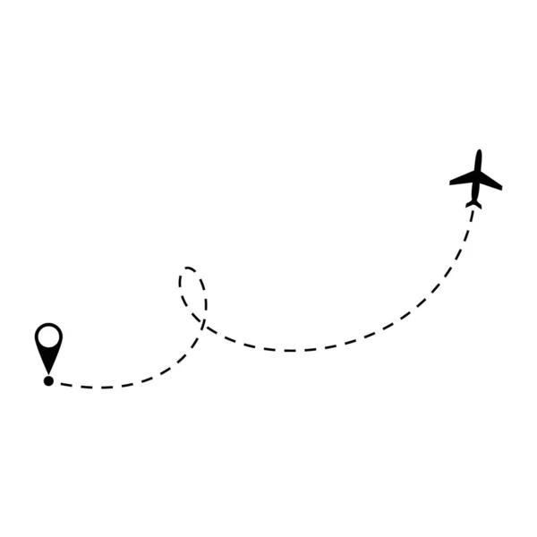 Icono Vector Trayectoria Línea Avión Ruta Vuelo Avión Con Punto — Archivo Imágenes Vectoriales