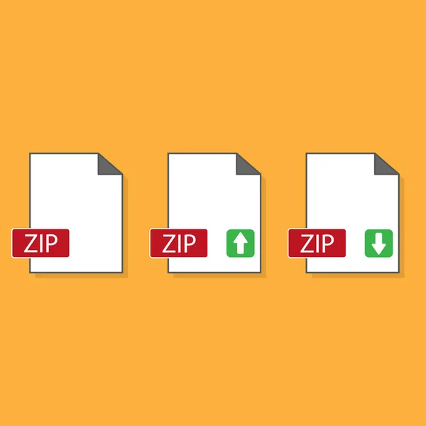 下载Zip图标 带有Zip标签和向下箭头标志的文件 档案档案格式 下载文档概念 平面设计矢量图标 — 图库矢量图片