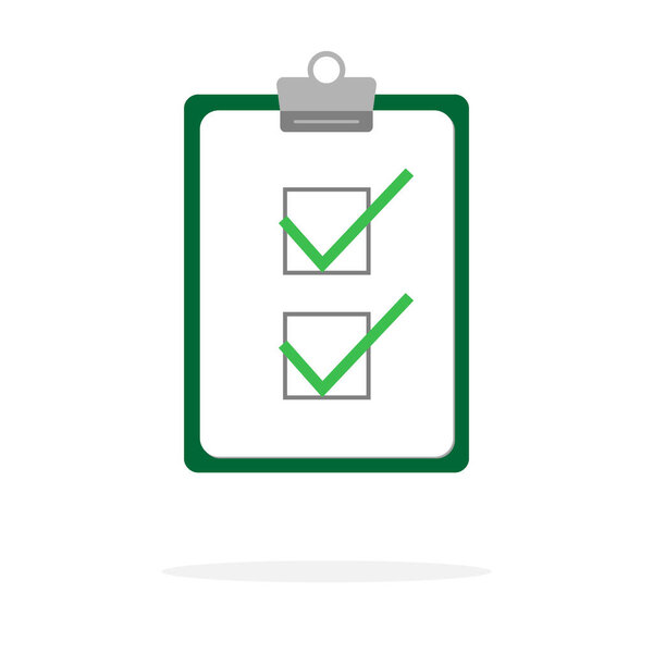 Векторный буфер обмена с зеленым тиком и красными крестами. Плоская вырезка дизайна и галочки
