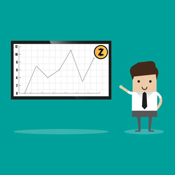 Isometric Businessman Analysis Zashcoin Analytics Intelligence Dashboard Operations Zashcoin Data — стоковий вектор