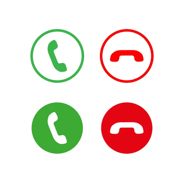 Phone Call Vector Icon Style Flat Rounded Symbol Red Green — Stock Vector
