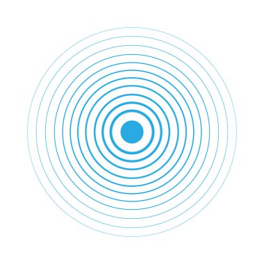 Radar ekran eşmerkezli daire elementleri. Ses dalgası için vektör çizimi. Beyaz ve mavi renkli yüzük. Döndürme hedefi çember. Radyo istasyonu sinyali. Ortalama küçük dalgalanma çizgisi özet çizgisi