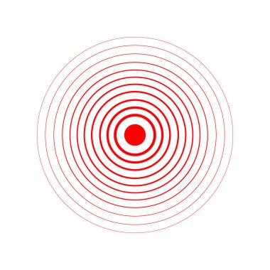 Kırmızı halkalar ses dalgaları ve bir daire çiziyor. Tap sembolü. Radyo sinyali arkaplanı. Tasarımınız için vektör şablonu çizimi soyut hız hareketi