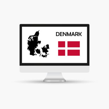 Bir bayrak ve harita ülkesine sahip bilgisayar monitörü Danimarka.