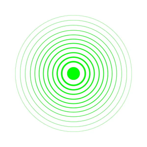 レーダー画面同心円要素 音波のベクトル図 黒と緑のカラーリング 円スピンターゲット 無線局の信号 中心最小放射リップルラインアウトライン抽象化 — ストックベクタ