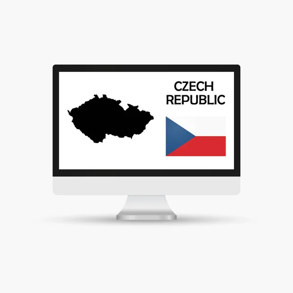 Monitor Komputerowy Flagą Mapą Kraju Czechy — Wektor stockowy