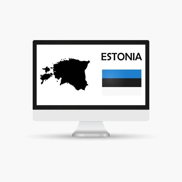 Комп Ютерний Монітор Прапором Країною Карт Естонії — стоковий вектор