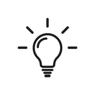 Ampul çizgisi simgesi vektörü, beyaz arkaplanda izole. Fikir işareti, çözüm, düşünme konsepti. Işıklı lamba. Elektrik, parlıyor. Grafik tasarımı için modaya uygun düz stil, web sitesi, UI. EPS