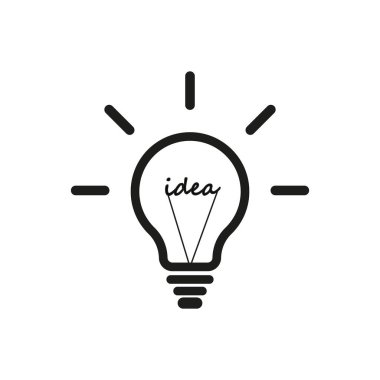 Ampul çizgisi simgesi vektörü, beyaz arkaplanda izole. Fikir işareti, çözüm, düşünme konsepti. Işıklı lamba. Elektrik, parlıyor. Grafik tasarımı için modaya uygun düz stil, web sitesi, UI. EPS