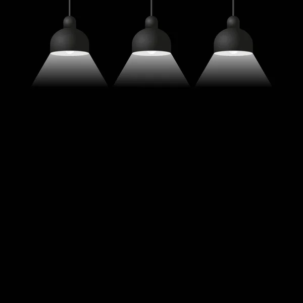 Tres Lámparas Techo Negro Vector Ilustración — Vector de stock