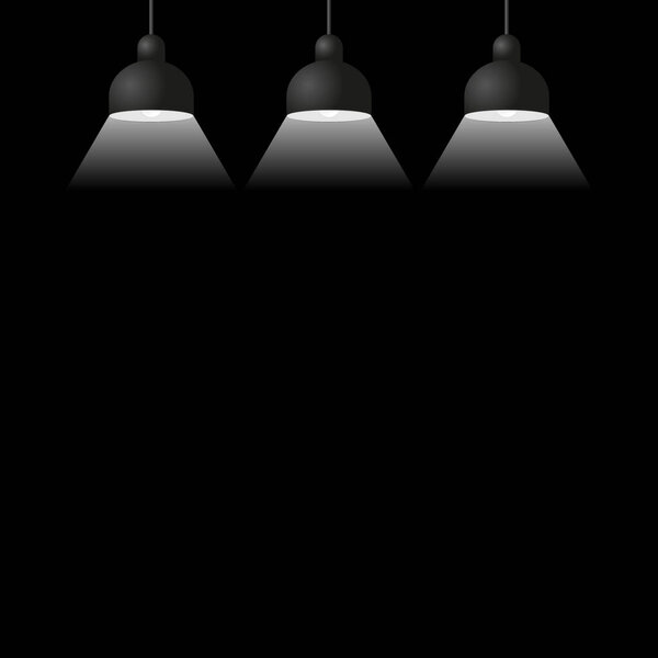 Three black ceiling lamps vector illustration